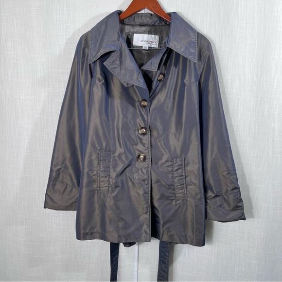 Weatherproof Jackets & Blazers - Weatherproof Gray Iridescent Trench Belted Raincoat Jacket Size M